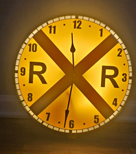 Vintage 1980s 90s Railroad Crossing Light-Up Clock Quartex Made in Wisconsin USA picture