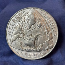 1939 New York Worlds Fair Medal Iceland America Medallion Leifr Eiriksson picture