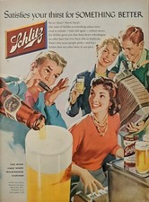 1956 vintage Schlitz beer ad, College Party, Harmonica, Accordion Music  picture