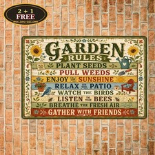 Cabin Patio Garden Rules Metal Sign Vintage Backyard Yard Rules Tin Plaque Art picture