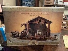 VINTAGE GRANDEUR NOEL NATIVITY SET WITH WOOD CRÈCHE NIB,m picture