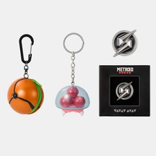 Nintendo TOKYO Metroid Morph Ball Pouch Baby Metroid Magnet Dread Pins 3pc Set picture