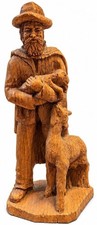 Vintage Hand Carved Wood Shepherd Figurine w. Lamb Goat Sheep French Folk Art 9” picture