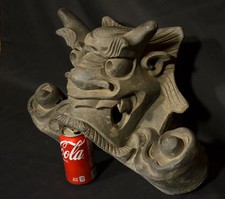 VINTAGE LARGE JAPANESE ONIGAWARA ROOF TILE SHINTO DEMON OGRE MASK SIGNED CERAMIC picture