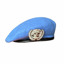 UN BLUE BERET United Nations Peacekeeping Force Cap Hat with UN Badge Size 60 picture