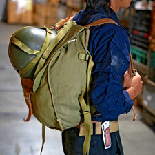 Romanian Military Canvas Backpack 40L Rucksack Vintage Army Surplus Helmet Strap picture