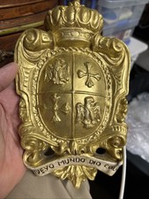 Gold Painted Plaster Cast Coat of Arms Cristopher Columbus Wall Plaque picture