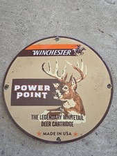 VINTAGE WINCHESTER REPEATING ARMS CO POWER POINT PORCELAIN SIGN 12