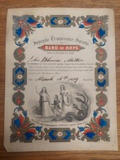 Antique 1859 Temperance Society Certificate picture
