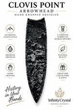 Giant Black Obsidian Clovis Point Arrowhead Hand Knapped Spearhead Paleo Replica picture