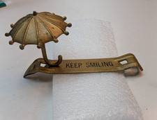 Vintage Brass Umbrella Can & Bottle Opener Handy Keep Smiling 4.5 Inch picture