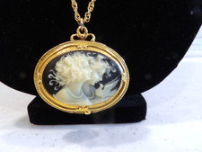 Fabulous Vtg. Cordey N.Y. Solid Perfume Carved Cameo Locket Necklace~26