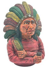 Giuseppe Native Tribal Chief Sculpture Lid ? Ceramic Signed  Dated 1996 at Back picture
