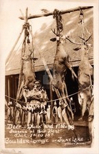 June Lake CA Boulder Lodge Fishing & Hunting Ad Frashers RPPC Postcard COPY picture