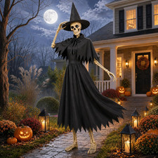 4 Pcs Black Witch Costume Set for 12 Ft Giant Skeleton Halloween Yard Decor picture