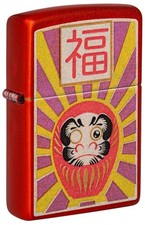 Zippo Daruma Doll Japanese Good Luck Metallic Red Windproof Pocket Lighter New picture
