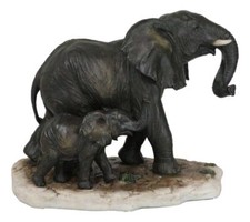 Ebros Gift African Savanna Majestic Elephant with Young Calf Figurine 8.5