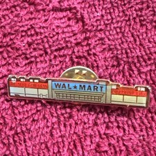 Vintage Walmart Pin Back Button Gold Trim Walmart Storefront Long picture