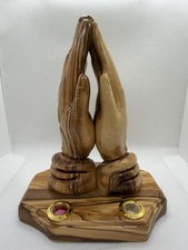 Detailed Handmade Praying Hands From Natural Olive Olive Wood In Jerusalem,7inch picture