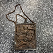 RARE 18th Century Two Sided Russian Reliquary Pilgrim Powder Flask Saint George  picture