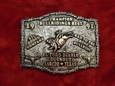 Rodeo 1991 X~Treme Bull Riding~Champion☆Laredo Texas☆Trophy Buckle☆Rare☆254 picture