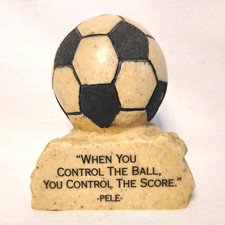 Stone 3D Soccer Ball Figurine on Base w/ Pele Quote Paperweight picture