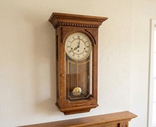 Howard Miller Westmont Wall Clock Oak Triple Chime Key-Wound Clock 612-575 picture