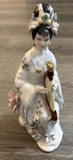 Vintage Porcelain Japanese Geisha Figurine with Harp Hand Painted Statue 8” picture