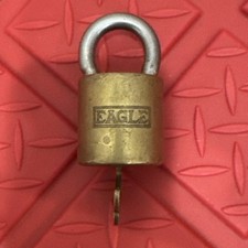 Rare Eagle Lock Padlock,Round Brass Body / Steele Shackle, With Key Vintage picture