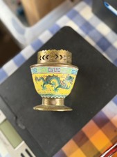 Vintage Opium Oil Lamp Brass with Porcelain Dragon design 3.5