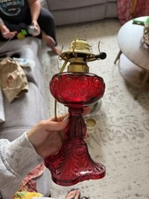 Vintage L. G. Wright Ruby Red Glass Moon and Star Oil Lamp Electrified No Shade picture