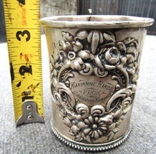 ANTIQUE AMERICAN STERLING SILVER REPOUSSE ORNATE CHILD CUP EARLY AMERICAN 99GRAM picture