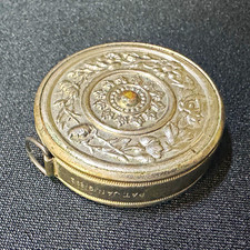 Vintage Ornate Metal Retractable Tape Measure Case Floral Embossed Jan.19.1892 picture