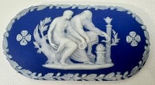 Antique Wedgwood Cobalt Jasperware Oval Matchbox Aesculapius Greco Roman picture