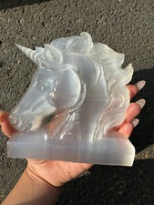 1pc Selenite quartz Hand Carved Unicorn Skull Reiki Crystal Healing decoration picture
