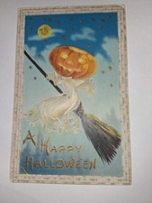 Antique Halloween Postcard Posted Jack O' Lantern Witch picture