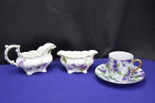 Hammersley Victorian Violets England Sugar & Creamer w/ Inarco Cup & Saucer picture