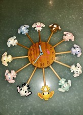 Rare VTG 2004 Sanrio Sugarbunnies Wooden Carousel Wall Clock Complete Set WORKS picture