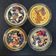 Disney Parks 4 Colored Medallion Coin Set 250th Mickey Minnie Pluto Stitch 2026 picture