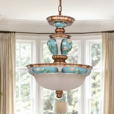 European Luxury Floral Pendant Light,15''living Room Home Glass Decorative Light picture