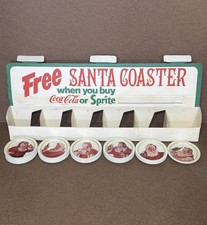 VTG 1983 Coca-Cola Sprite Free Santa Metal Coaster Display w/ 49 New Pcs 22” WOW picture