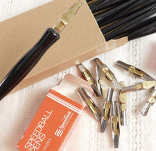 Calligraphy Speedball Pen Holders Lot of 5 Holders, 12 Nibs C1 Art Products 9451 picture