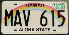 HAWAII (Maui) Rainbow License Plate 1997 - #MAV 615 picture