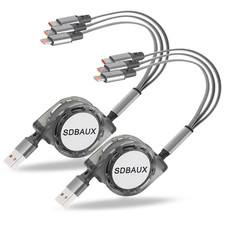 2Pack Multi USB Charger Cable Retractable 3 in 1 Multiple Charging Cord Adapter picture