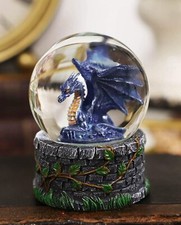 Small Fantasy Blue Midnight Dragon In Repose Glitter Water Globe Figurine Decor picture