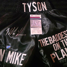 Mike Tyson Boxing Shorts Trunks Black Size L Autographed JSA COA Great Condition picture