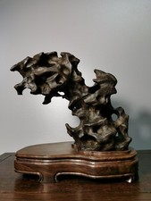 #10402 Handmade Unique Chinese Suiseki Bonsai Black Taihu Art Stone Home Decor picture