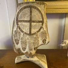 Vintage 1998 Signed 'Trail Walker' Moose Antler Medicine Wheel Carving picture