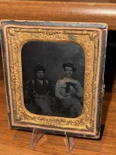 1/6th Plate Tintype, Two Armed Civil War Soldiers, Half Cased, Original. picture
