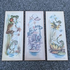 Vintage Bathing Frogs Bathroom Wall Art Coby Anthropomorphic 1970s Set of 3 picture